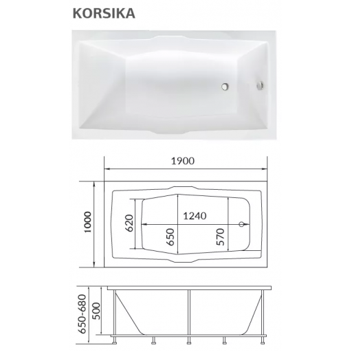Ванна акриловая 1 Марка Korsika белая 190х100 см 01кр1910